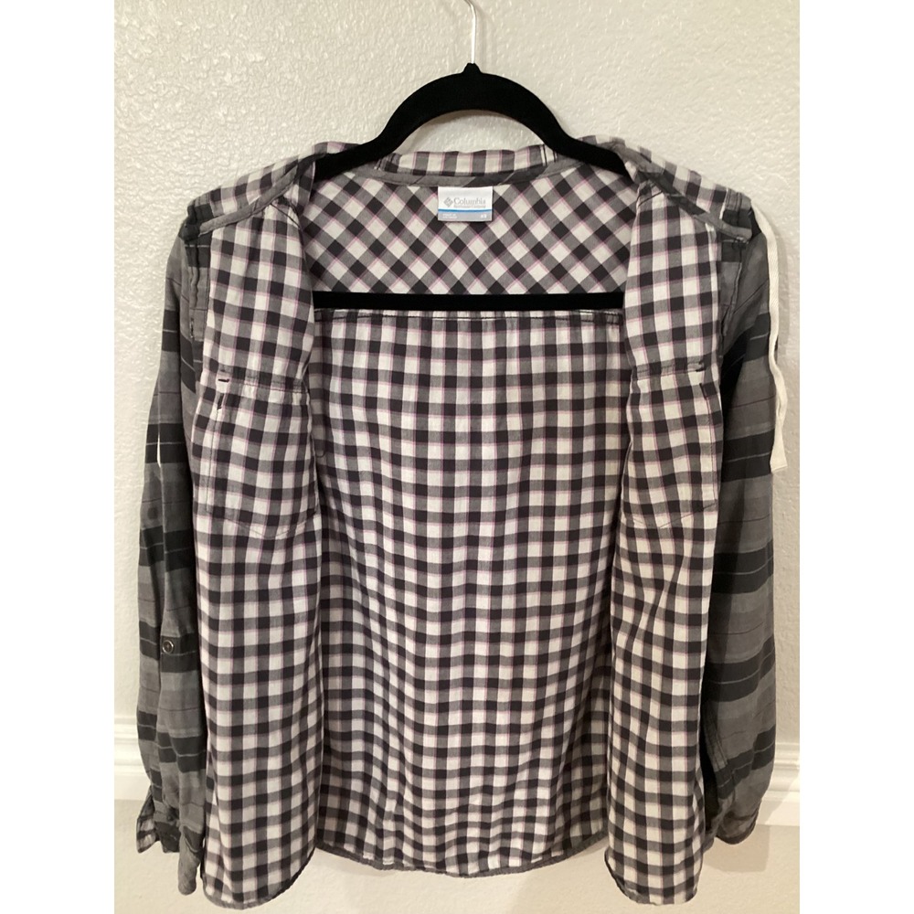 Columbia Womens Hooded Shirt Gray Striped Button Down‎ Top XS Casual - Picture 6 of 6